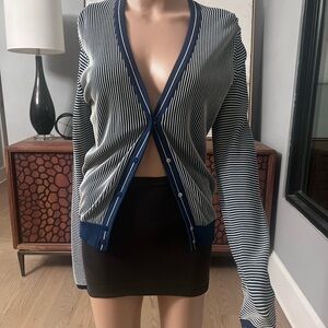 Tory Burch Blue and White Striped Cardigan